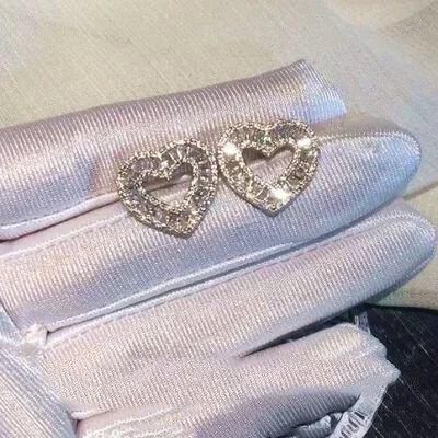 925 srebrny wysokiej klasy z prostymi serduszkami w kształcie kwadratu diamentowy połysk temperament moda cały mecz BlingBling cyrkon stadniny kolczyki