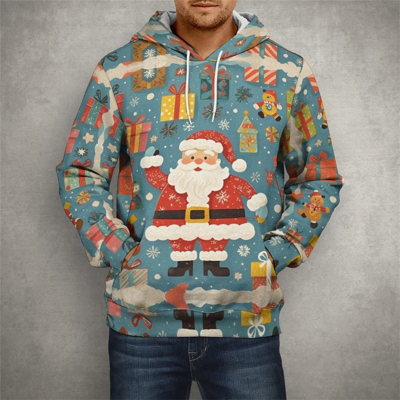 مضحك سانتا كلوز الجرافيك الرجال هوديس أزياء الخريف 3D طباعة عيد الميلاد طويلة الأكمام بلوزات عارضة للجنسين الشارع الشهير قمم #4