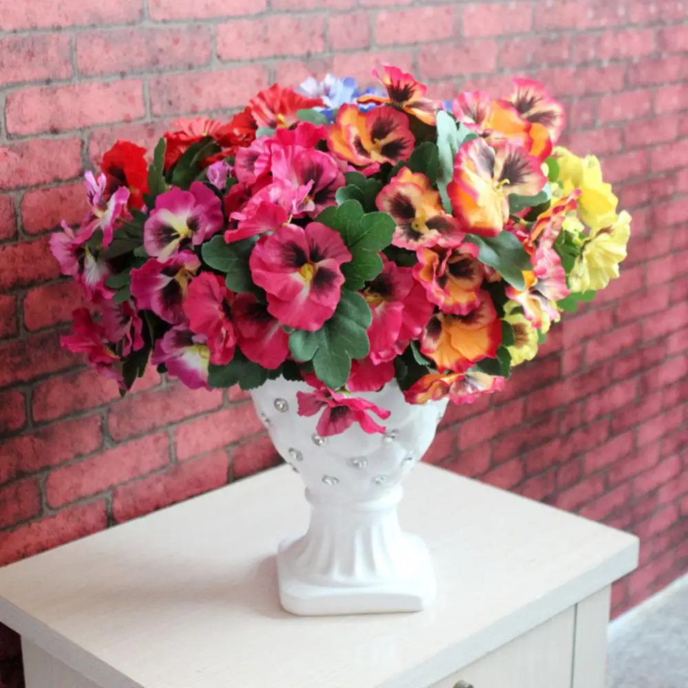 زهور بانسي الاصطناعية الزهور الاصطناعية الحرير ورد صناعي ديكور المنزل مكتب الزفاف زهرة اصطناعية زينة بانسي