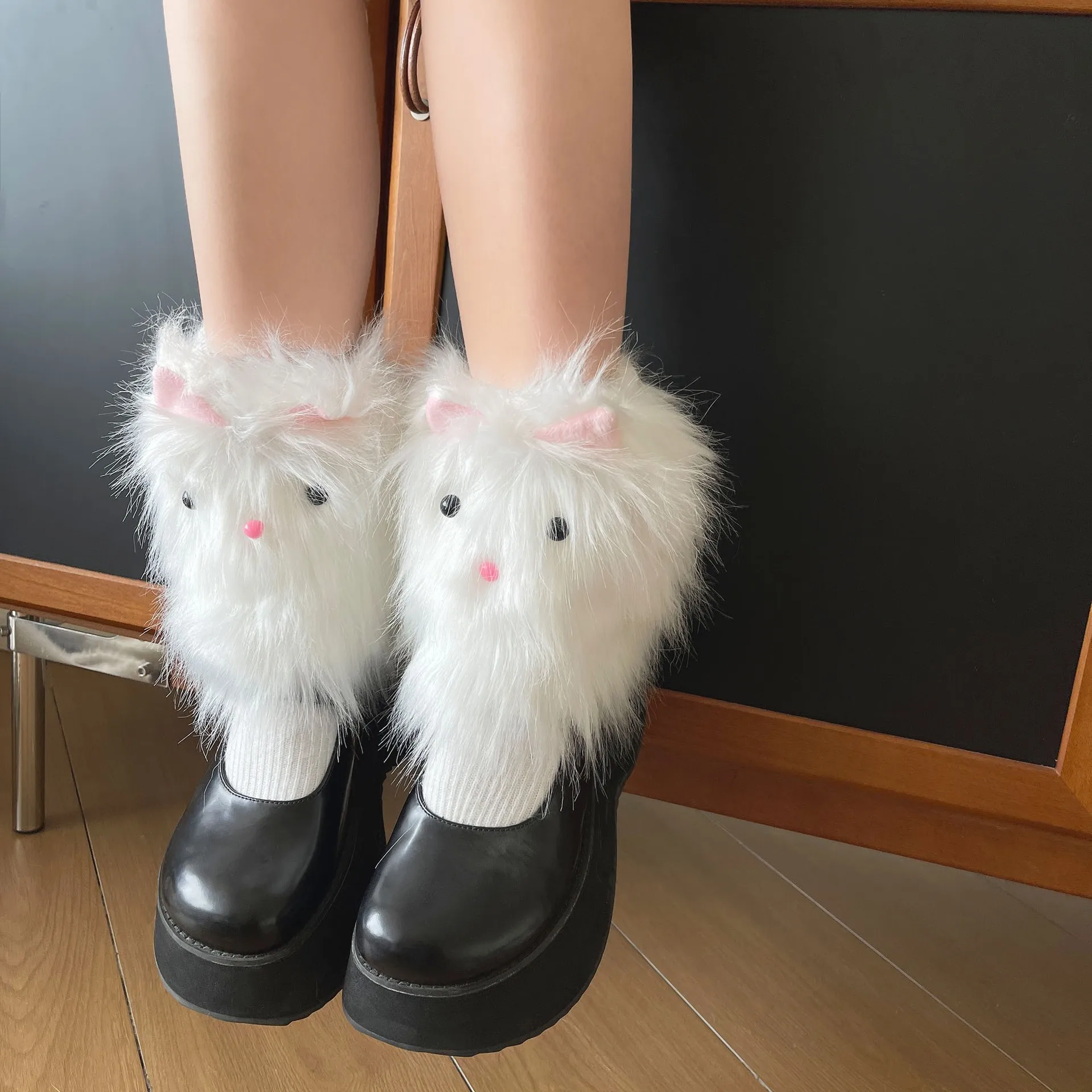 

Winter Japanese Plush Leggings Subculture Hip Cool Girl Y2K Style Warm Leggings Lolita Jk Fluffy Cat Kawaii Fashion Socks Sets