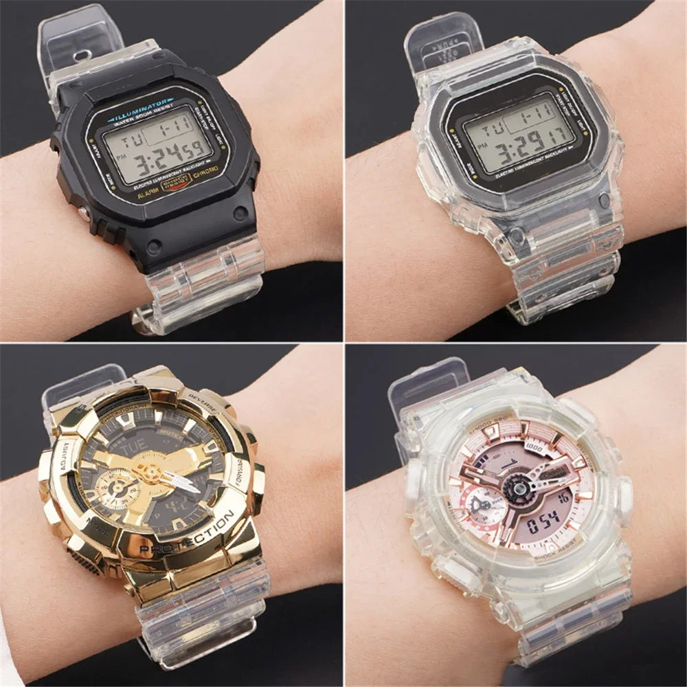 Strap for Casio G-Shock GA-110/140/400/700 GMA-S110/120 DW-5600 6900 Men Transparent Silicone Resin Watch Band Bracelet 16mm