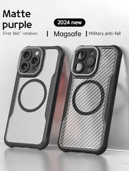 Magnetic Luxury Matte Translucent Armor Shockproof Case For iPhone 15 14Pro 13 15 Pro Max 15Plus Magsafe Wireless Charge Cover