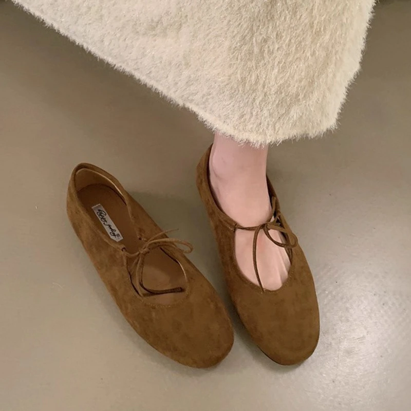 

SUOJIALUN 2025 Autumn New Brand Women Flat Shoes Fashion Round Toe Lace Up Mary Jane Shoes Soft Flat Heel Dress Single Shoes