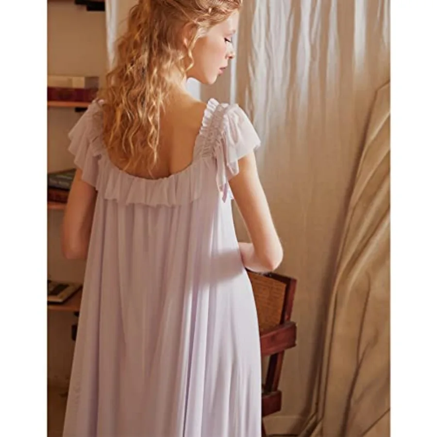 Womens' Summer Victorian Nightgown Babydoll Chemises Sleepwear Sheer Nightdress Bridal Nighty Pajamas view 4