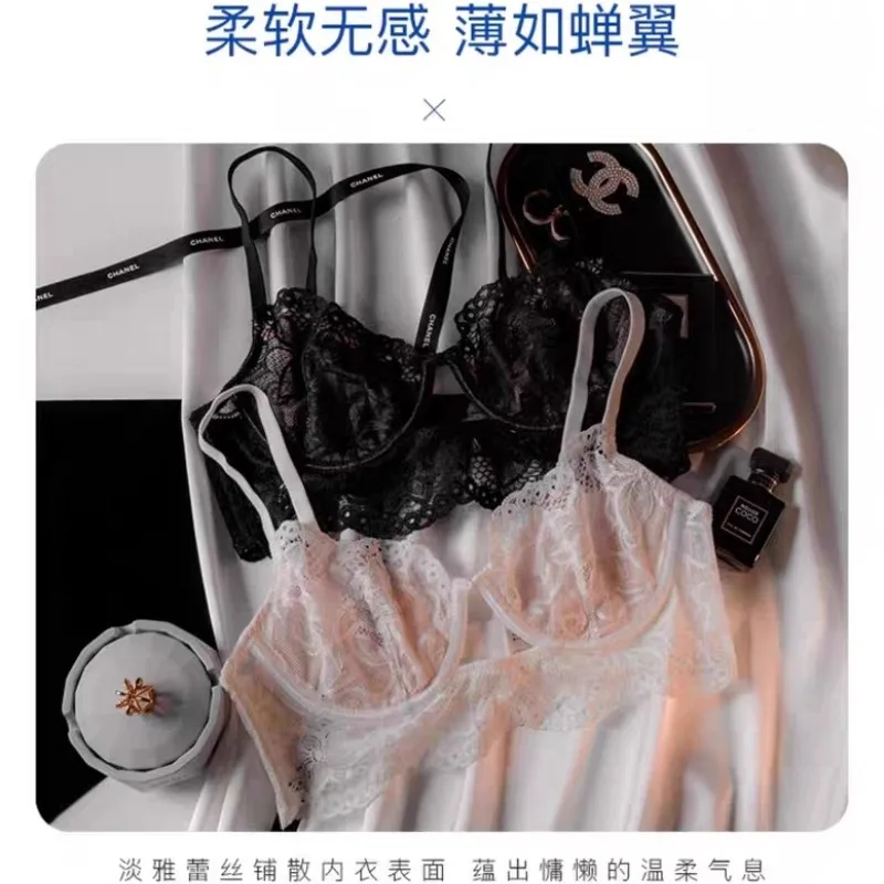 Reggiseno a rete trasparente Minimizzatore busto grande Ultra sottile Vedere attraverso ferretto Anti cadente Push Up Set di lingerie sexy Donna S-XL MOYISU AB