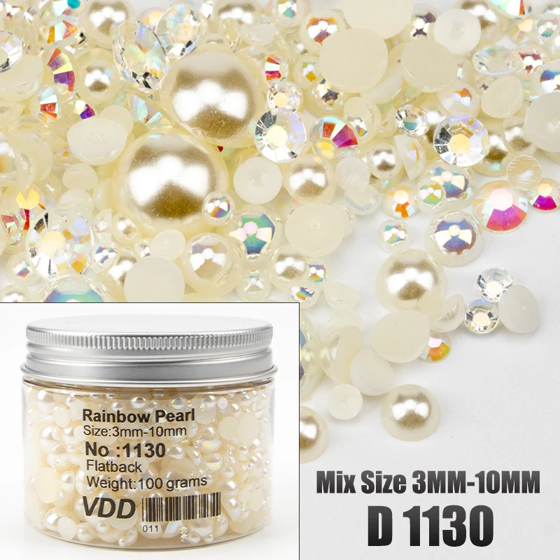 VDD 30/60/100/200g Großhandel Gemischte Größen ABS Halbrunde Perlen Flache Rückseite Perlen Farbige Harz-Strasssteine für Nagelkunst, Basteln und DIY-Dekoration – Detail 36