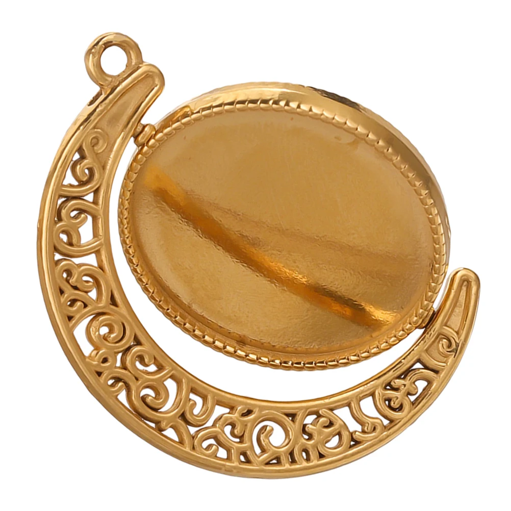 

Diy Photo Pendants Round Blank Trays Bezel for Jewelry Stainless Steel Double Side Moon