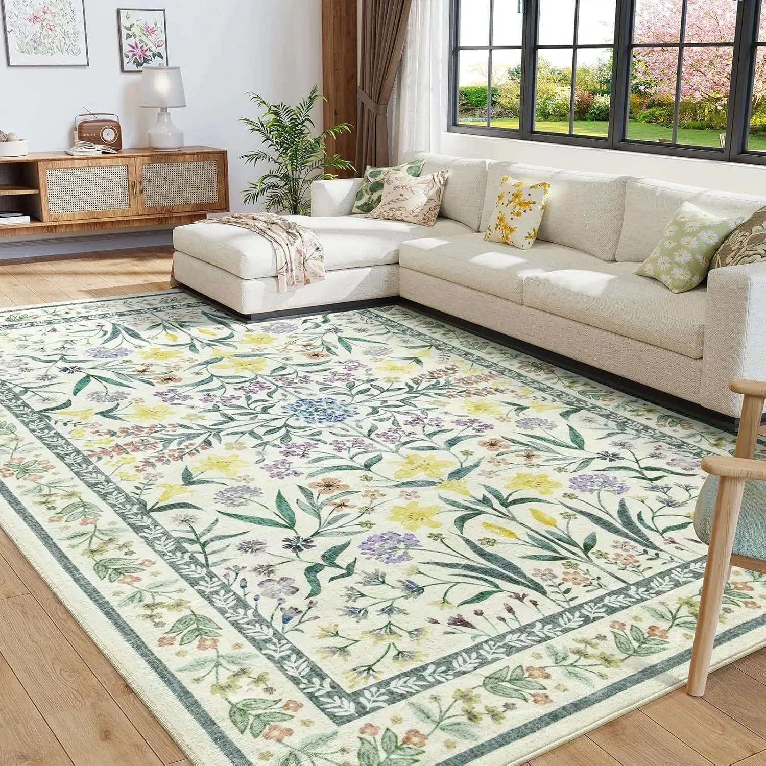 Carpet for Living Room Machine Washable Foldable Soft Non-slip Floor Mat Vintage Floral Pattern Rug Large Size Home Decor Rugs