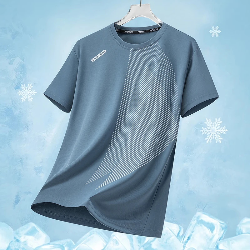 T Shirt for Man Summer Ice Silk Short Sleeve Quick Dry Mesh Sport Breathable Cool Feeling T Shirt