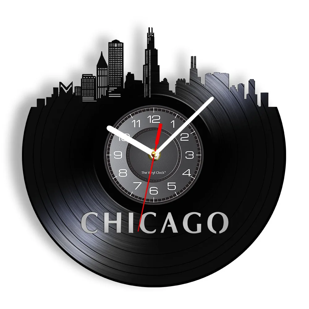 Chicago Illinois Skyline Wall Clock Chicago City Vinyl Record Clock USA Skyline Vinyl Record Wall Art Tourism Minimalist Gift