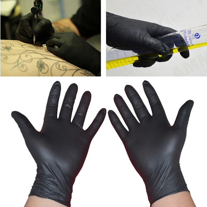 100pcs Disposable Tattoo Waterproof Black Latex Gloves Set L M S Size Powder-Free Exam Gloves for Tattoo Artist Permanent Makeup