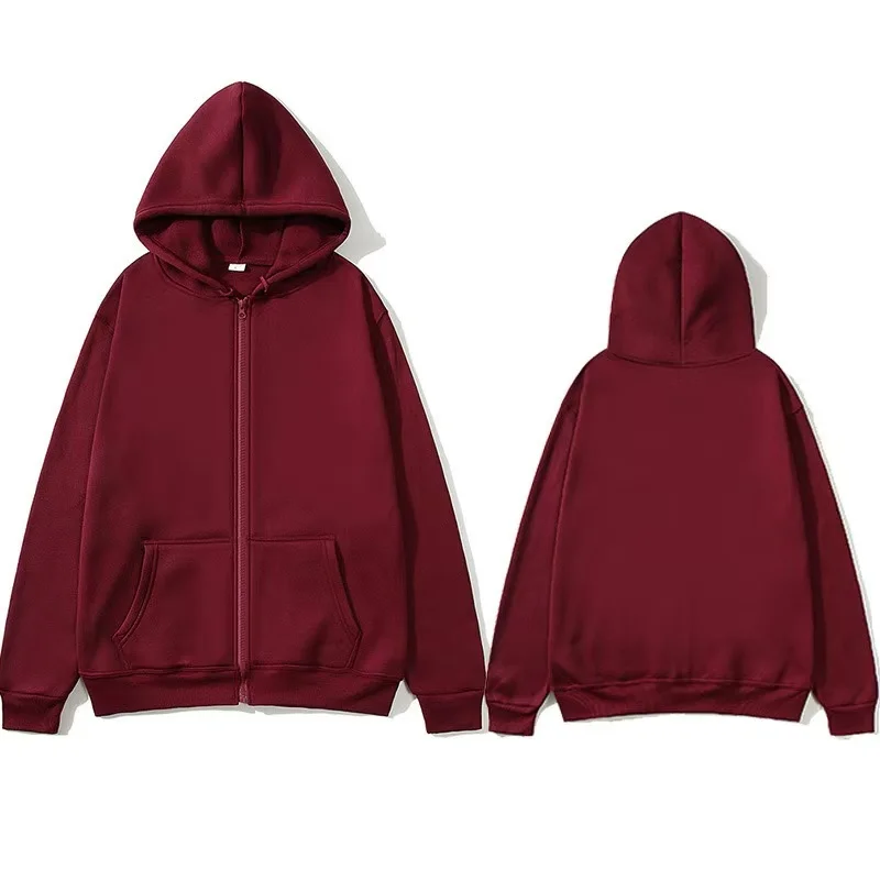 2025 Unisex Zipper Sweatshirt Cardigan Hooded Sweatshirt Solid Color Sportswear Top for Autumn and Winter