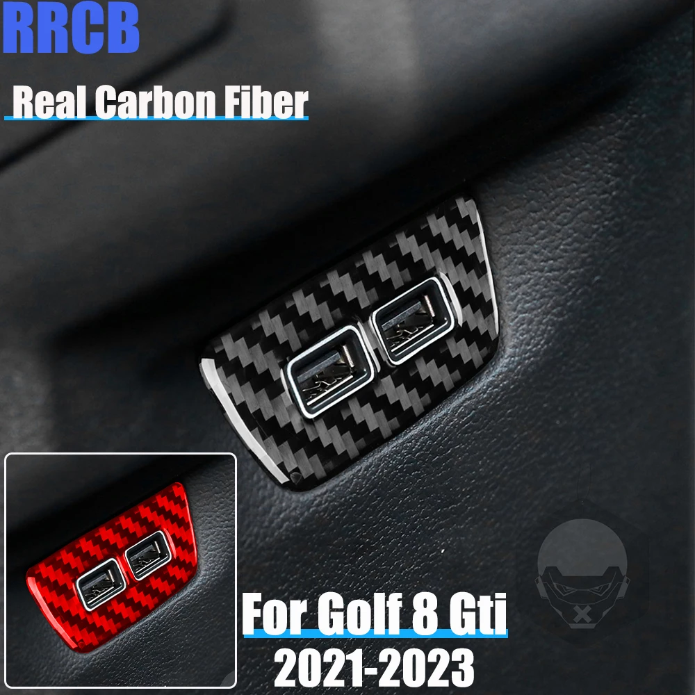

Автомобильные аксессуары из настоящего углеродного волокна, задняя USB-зарядная накладка, мягкая наклейка для Volkswagen Golf 8 MK8/GTI/R 2021 2022 2023