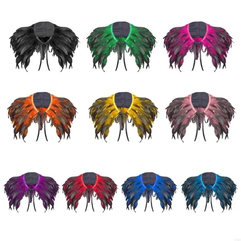 

49ME Colorful Real Feather Shawl Wrap Great for Halloween Cosplay Evening Party for Ladies Photography Shrug Adjustable Size