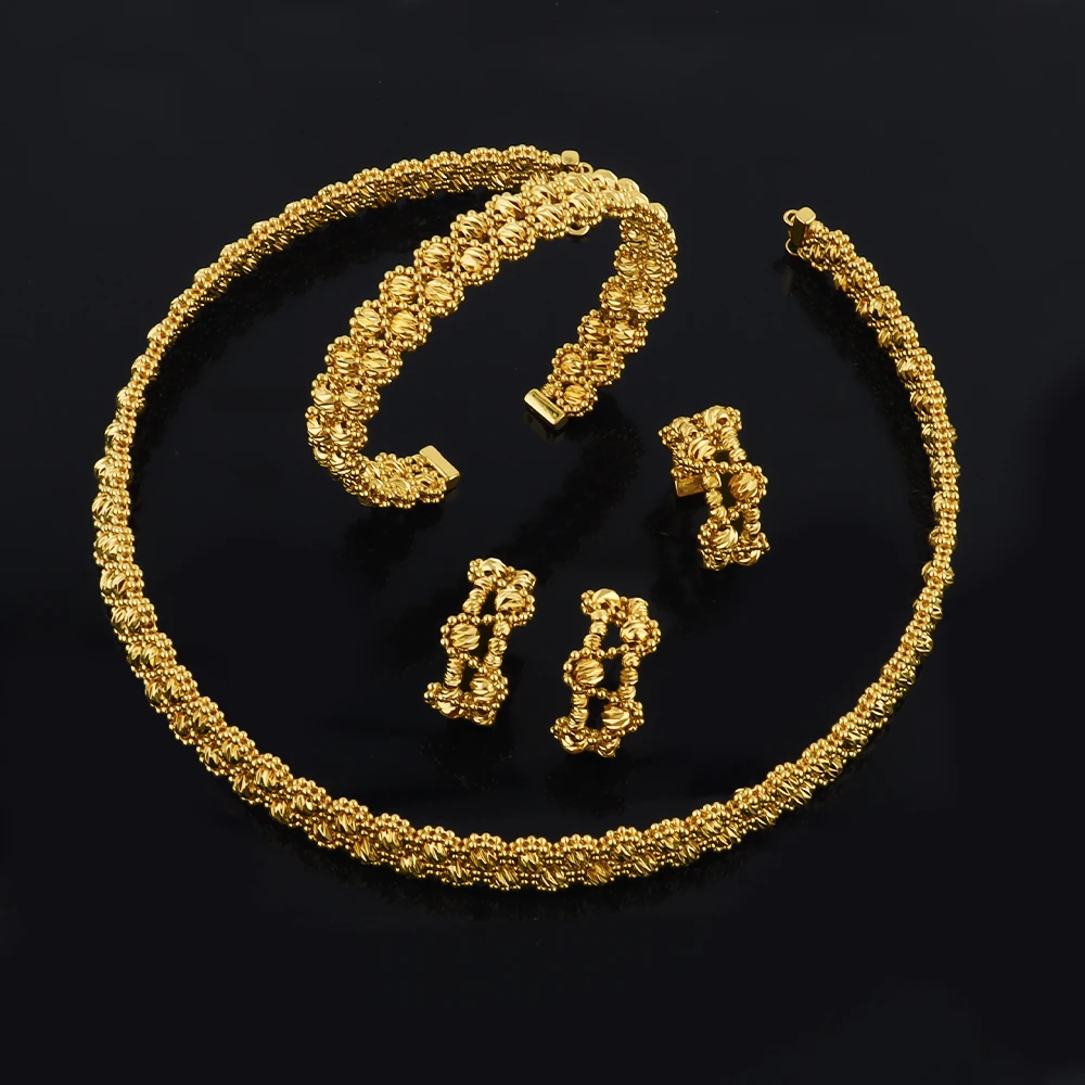 

Dubai 18K Gold Plated Necklace Bracelet Ring Earrings Set for Women Charms Jewelry Set for Women Elegant Gift for Party Wedding