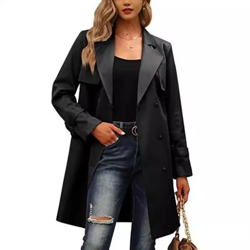 Women's Windbreaker Double Breasted Fashionable Casual Commute Trench Autumn Winter High Street Style Basics Female Clothing