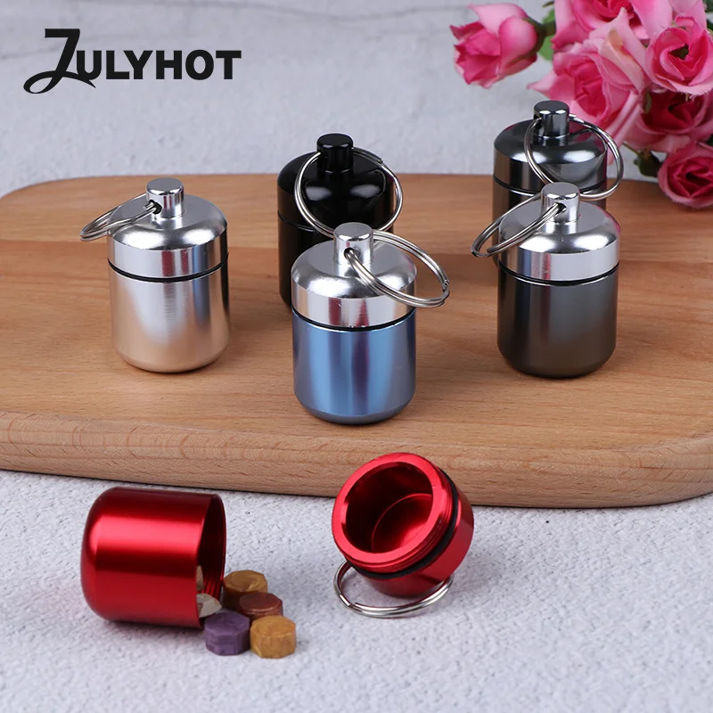 Mini Waterproof Aluminum Alloy Pill Box Case Bottle Holder Container Keychain
