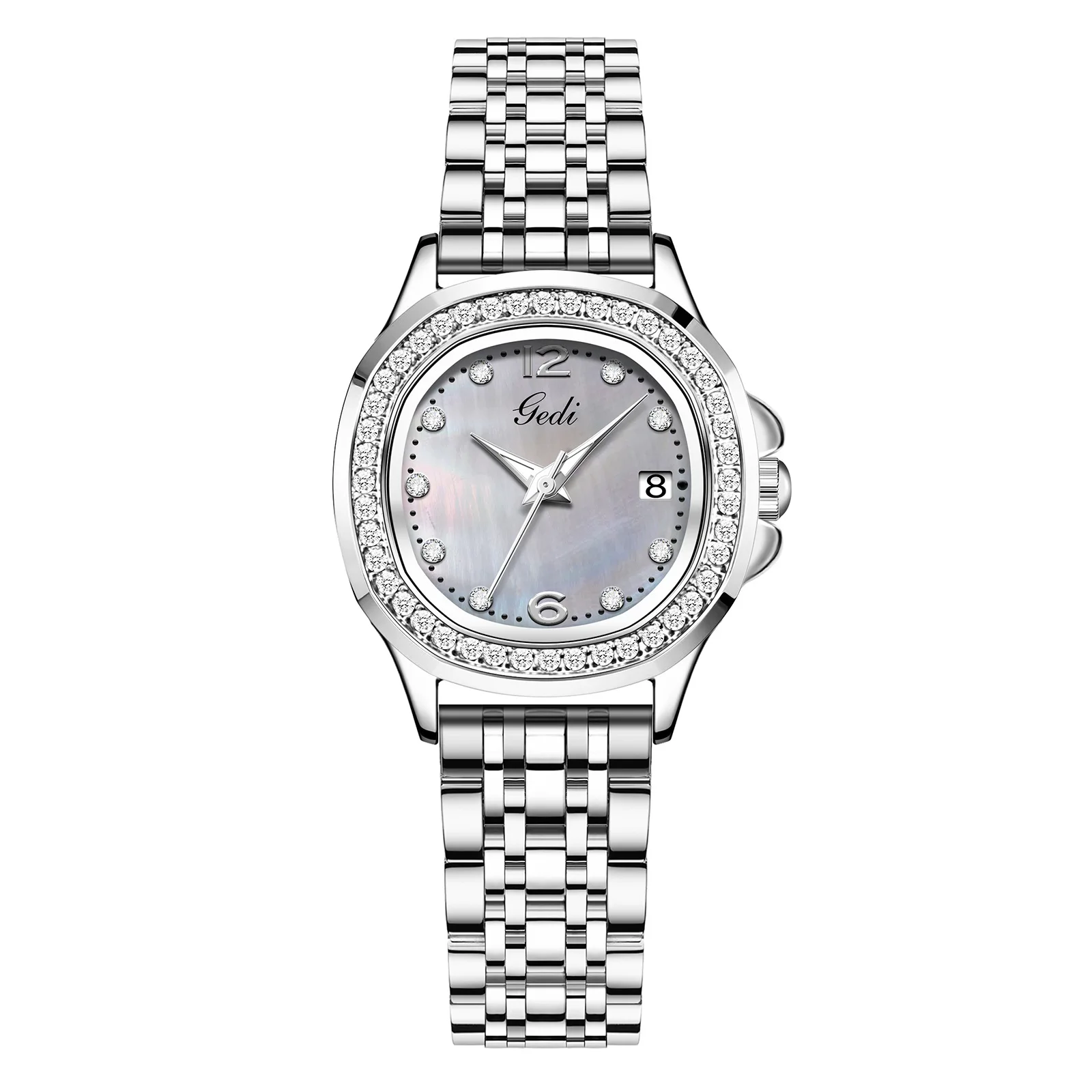 New Model Gold-Toned Quartz Ladies Watches with Mother-of-Pearl Dial Diamond-Encrusted Steel Strap Waterproof and Versatile