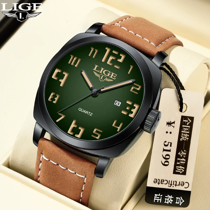 

LIGE Retro Quartz Man Watch Fashion Luxury Business Casual Sport Leather Strap Outdoor Waterproof Auto Date Watches for Men Gift