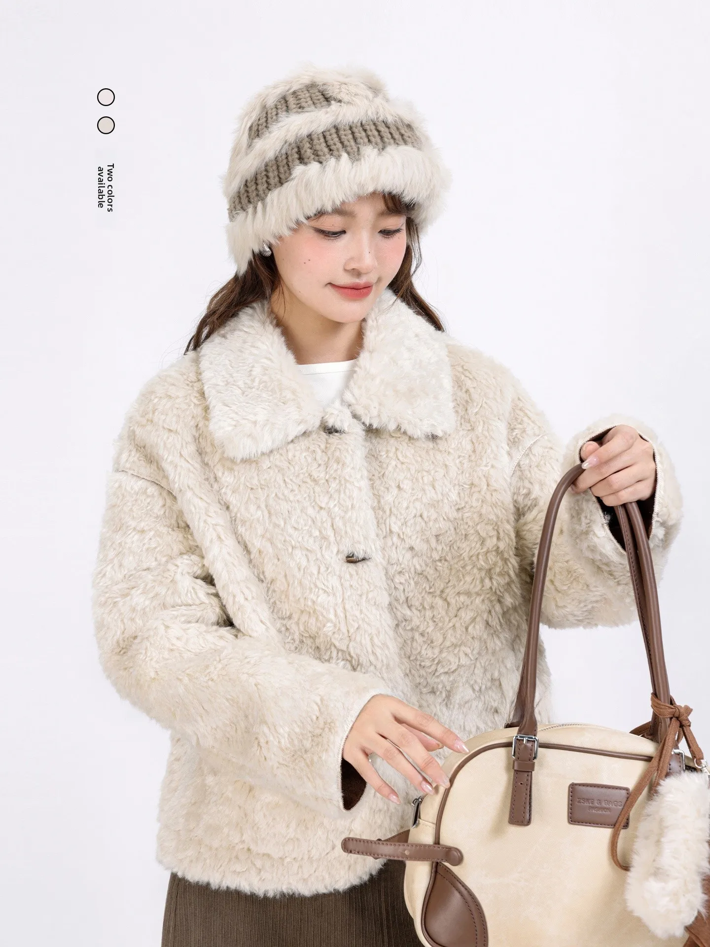 

Ele ort Lamb Fur Jaet Women's Faion Single Button Winter Coat Korean Sle Stand Version Warmth Guaranteed