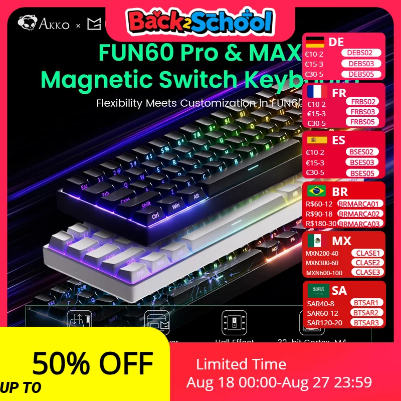 

Akko MonsGeek FUN60 PRO&MAX HE Механическая клавиатура Магнитный переключатель 60% игровая клавиатура Быстрый триггер 8K Пользовательская клавиатура