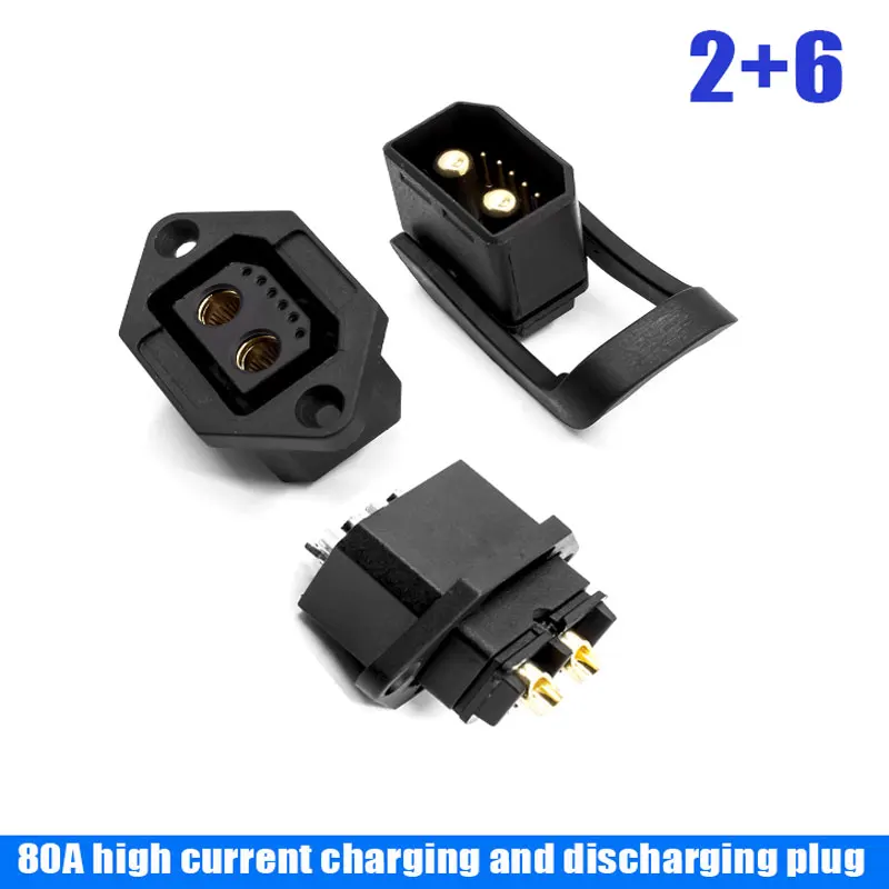 2+6 High Current 80A Lithium Battery Connector Electric Vehicle Discharge Power Plug Socket Male and Female 8-Pin Connector 500V