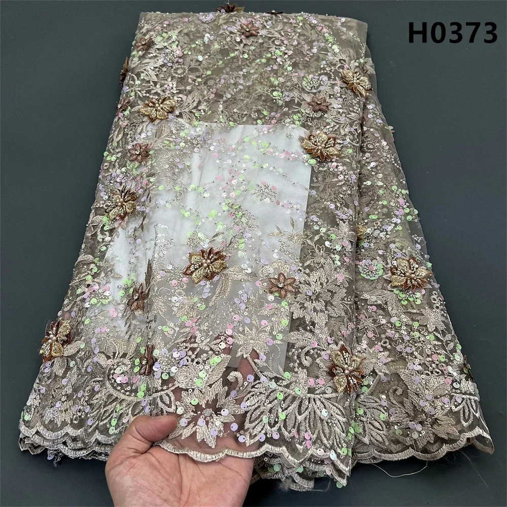 アフリカナイジェリアチュールレース生地、高品質、スパンコール刺繍ビーズ、フレンチギピュールウェディングパーティードレス、5ヤード、2025