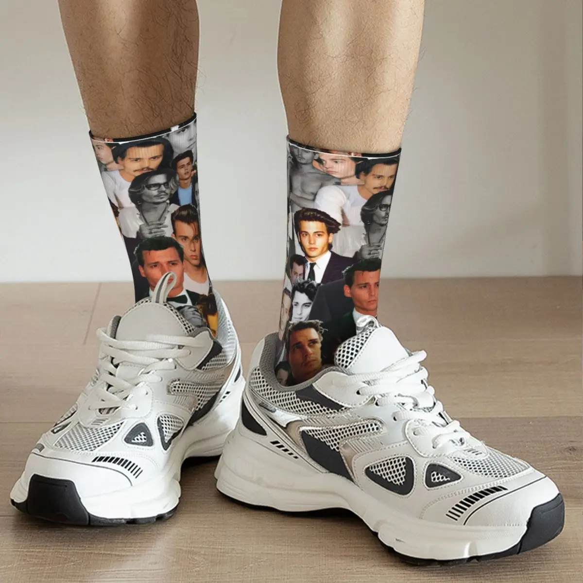 Funny Handsome Johnny Depp Collage Sports Socks Super Soft Crew Socks Christmas Present for Women Men Non-slip
