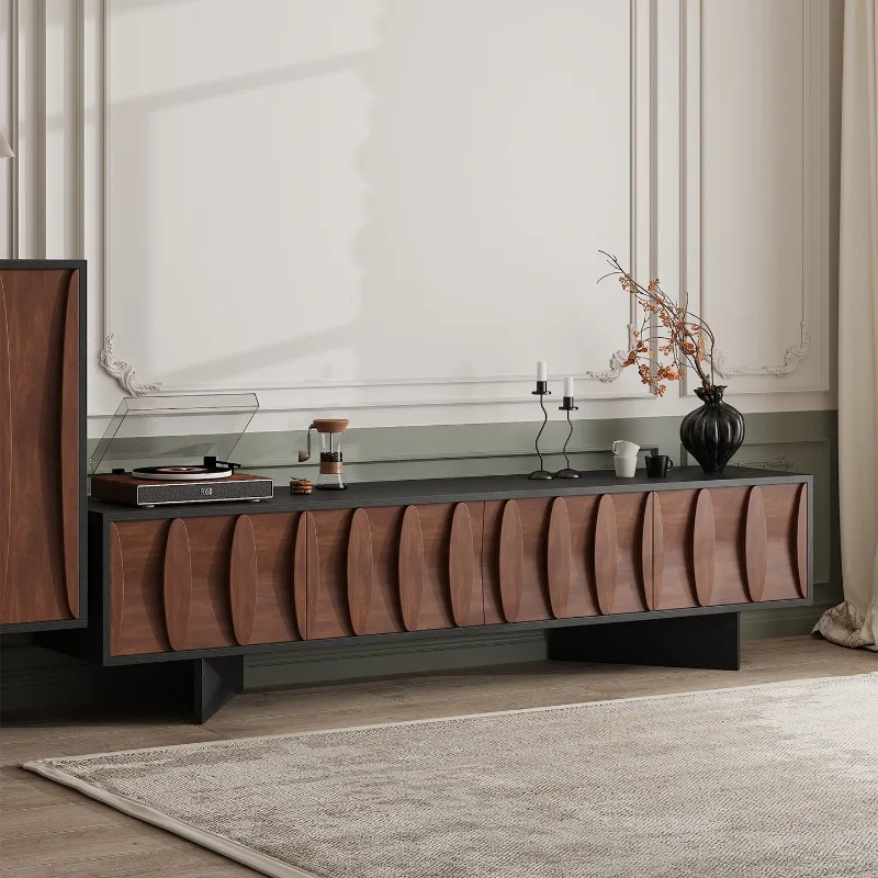 

Solid wood TV cabinet, small apartment living room floor-to-ceiling audio-visual cabinet, walnut bucket cabinet storage locker