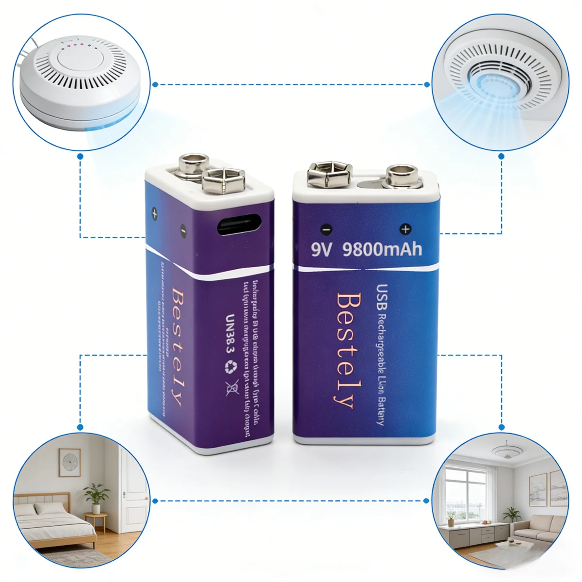 Bester wiederaufladbarer 9-V-Lithium-Akku, 9800 mAh, USB-Ladeakku für Mikrofon, Instrument, Multimeter, elektronische Geräte
