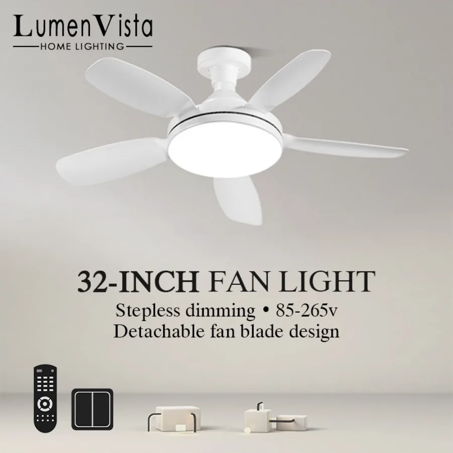 

32inch LED Ceiling Fan with Light Brushless Motor E27 Timing Dimmable Fan Lamp Strong Wind Home Silent Operation Fans Light