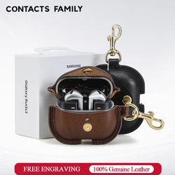 Genuine Leather Cover For Samsung Galaxy Buds 3 Pro Buds3 Pro Case Headphone Funda For Samsung Buzz 3 Pro Sleeve With Hook
