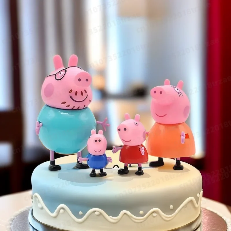 4Pcs/set Peppa Pig Pink Toy Action Figure George Family Toys Mom and Dad Anime Party Toys Children's Holiday Gift Birthday Gift