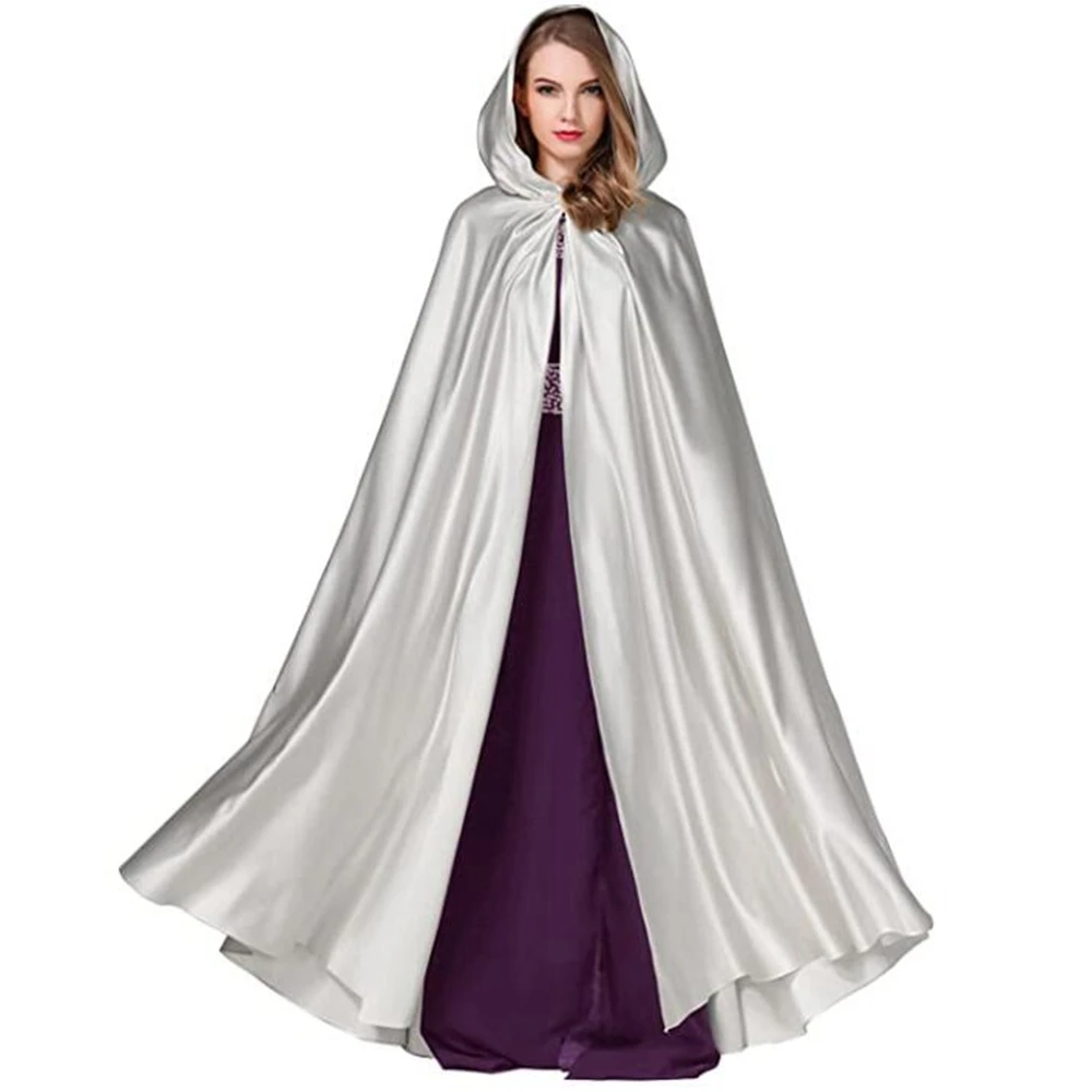 Satin Hood Cloak Wedding Wrap Halloween Costumes Medieval Witch Princess Adult Vampire Cape Cosplay Party Cape