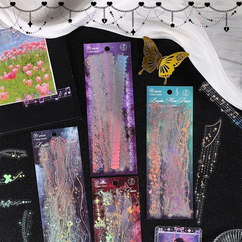 Nocturne Fantasy Hand Journal Stickers Holographic PET Stickers Creative Children's Journal Sticker Material Pack
