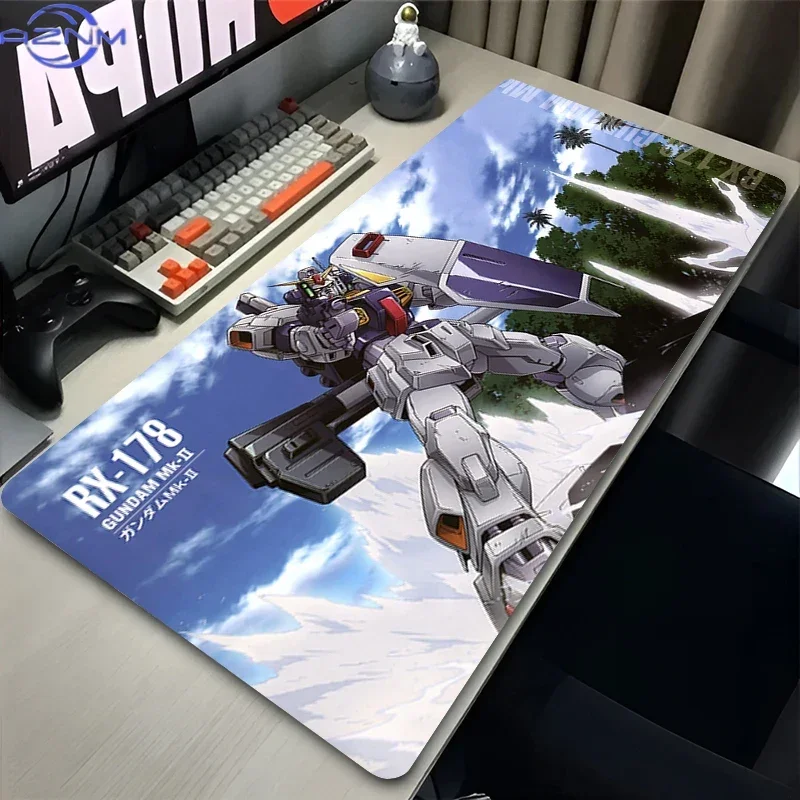 Blue Sky Tropical Scenery Anime Sci-fi Mecha With Shield and Rifle Graphic Mouse Pad, Rubber Non Slip Backing, Smooth Surface Ga