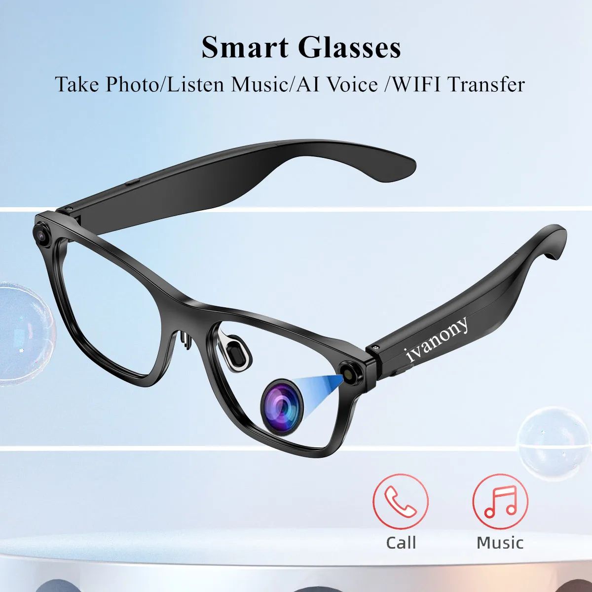 

Smart Camera Glasses 2MP Dual Camera 1080P WIFI Transfer Real Time Recording Bluetooth Call Noise Canceling AI Smart Glasses New