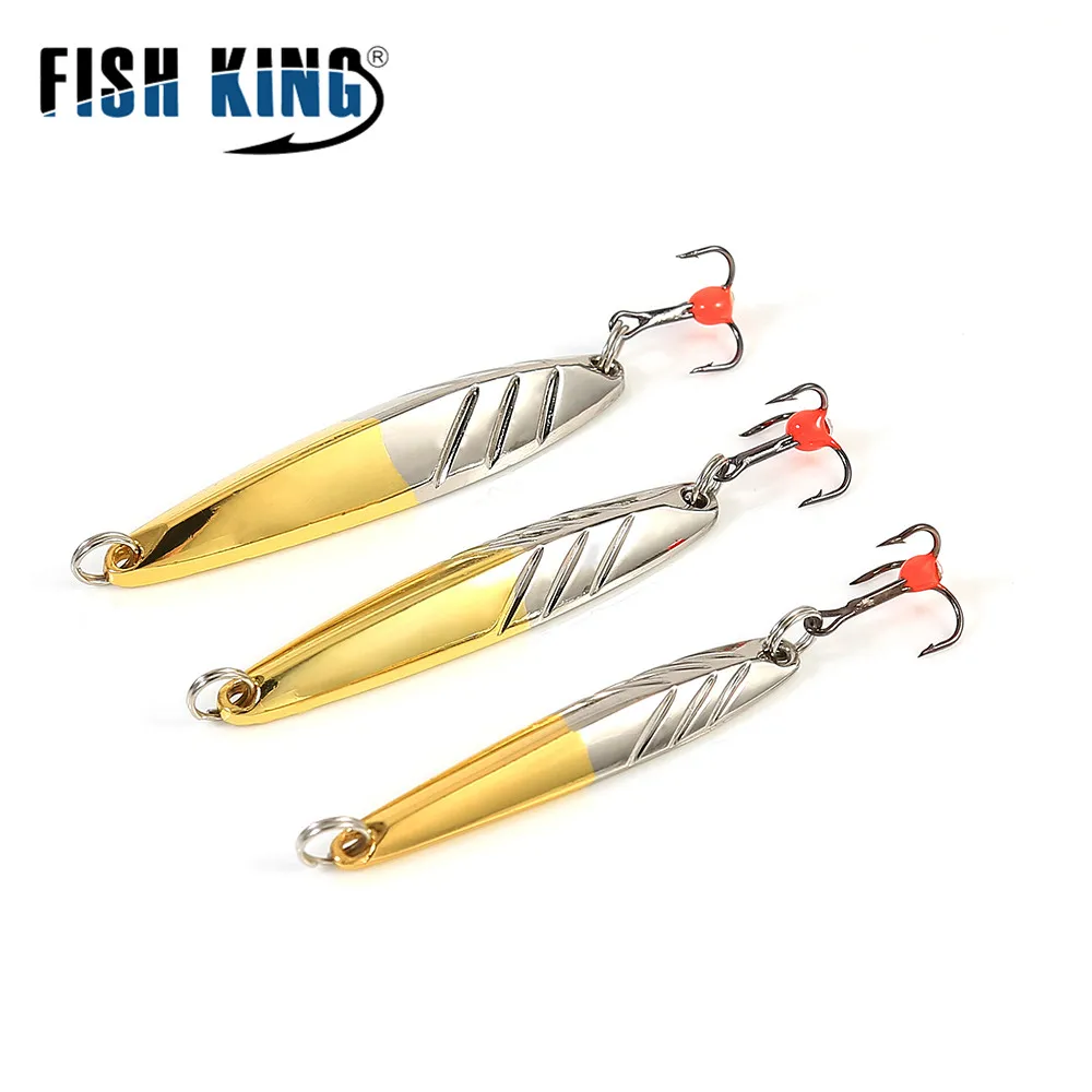 FISH KING Winter Ice Fishing Lure 5/10/15g Vertical Jigs Metal Spoonbait Hard Lure with Treble Hook for fishing of perch pike