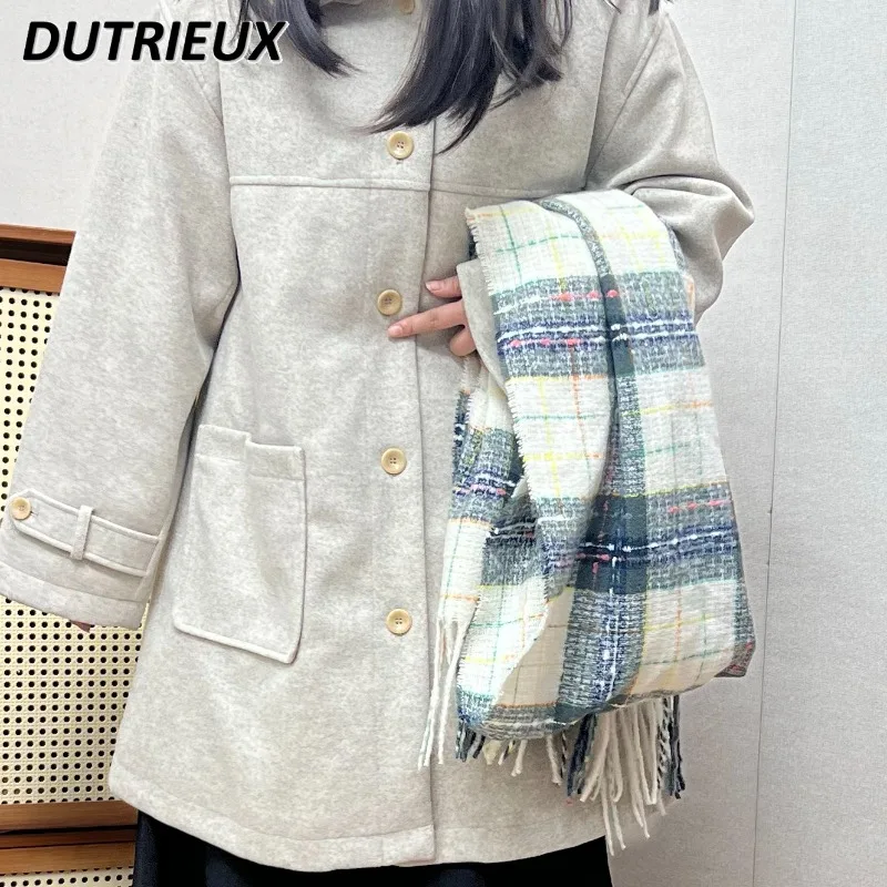 Japanischen Stil Winter Neue Süße Nette Mädchen Vielseitig Plaid Farbe Schal Ausgehen Warme Schal Hals Zubehör für Frauen