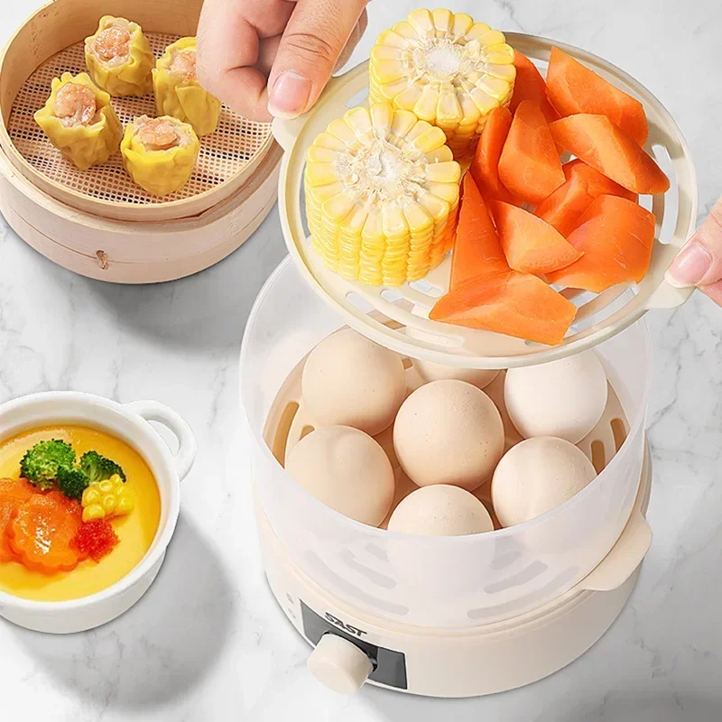 Egg Steamer 1PC Boiled Eggs Auto Power Off Double Layer Multifunction Mini Breakfast Machine Steam Corn Home Gifts