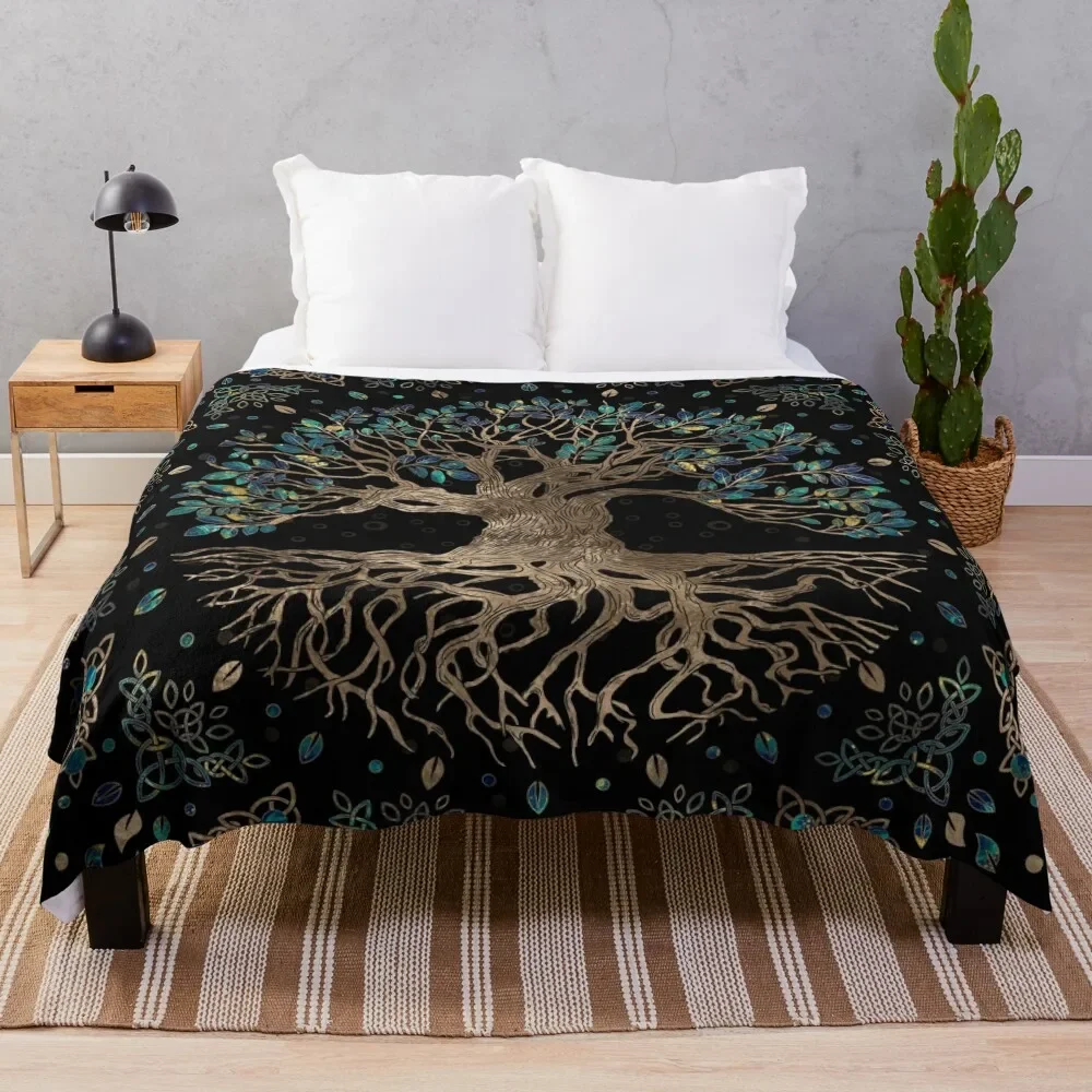 

Tree of life -Yggdrasil Golden and Marble ornament Throw Blanket Plaid on the sofa Nap Blankets