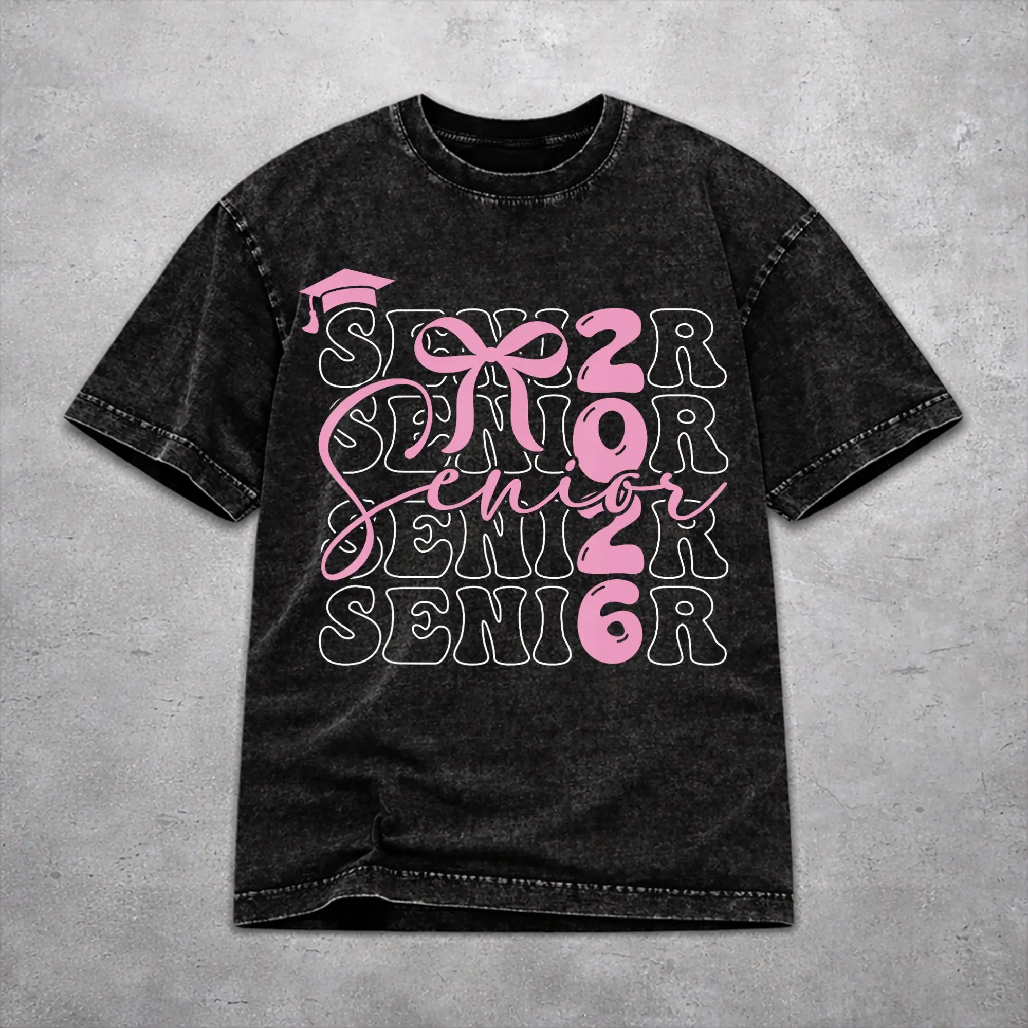 Men Women Harajuku Washed T-shirts Class of 2026 Senior Graduation Printed T Shirt Apparel High Street  Tee Shirts