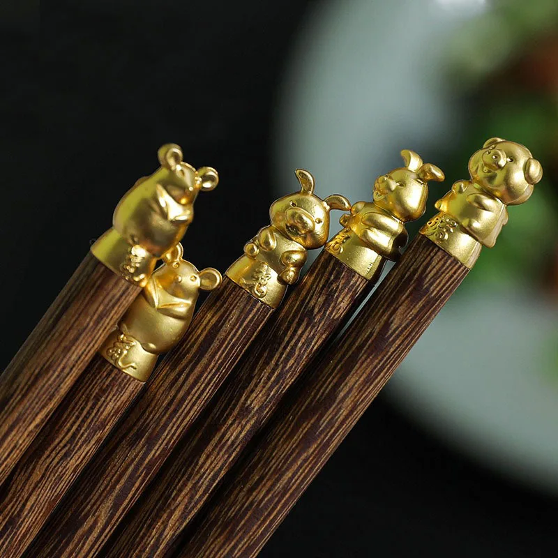 

2 Pairs Chinese Zodiac Wenge Wooden Chopsticks Reusable Eco-Friendly Sushi Chop Sticks Set Waxless Lacquerless Kitchen Tableware