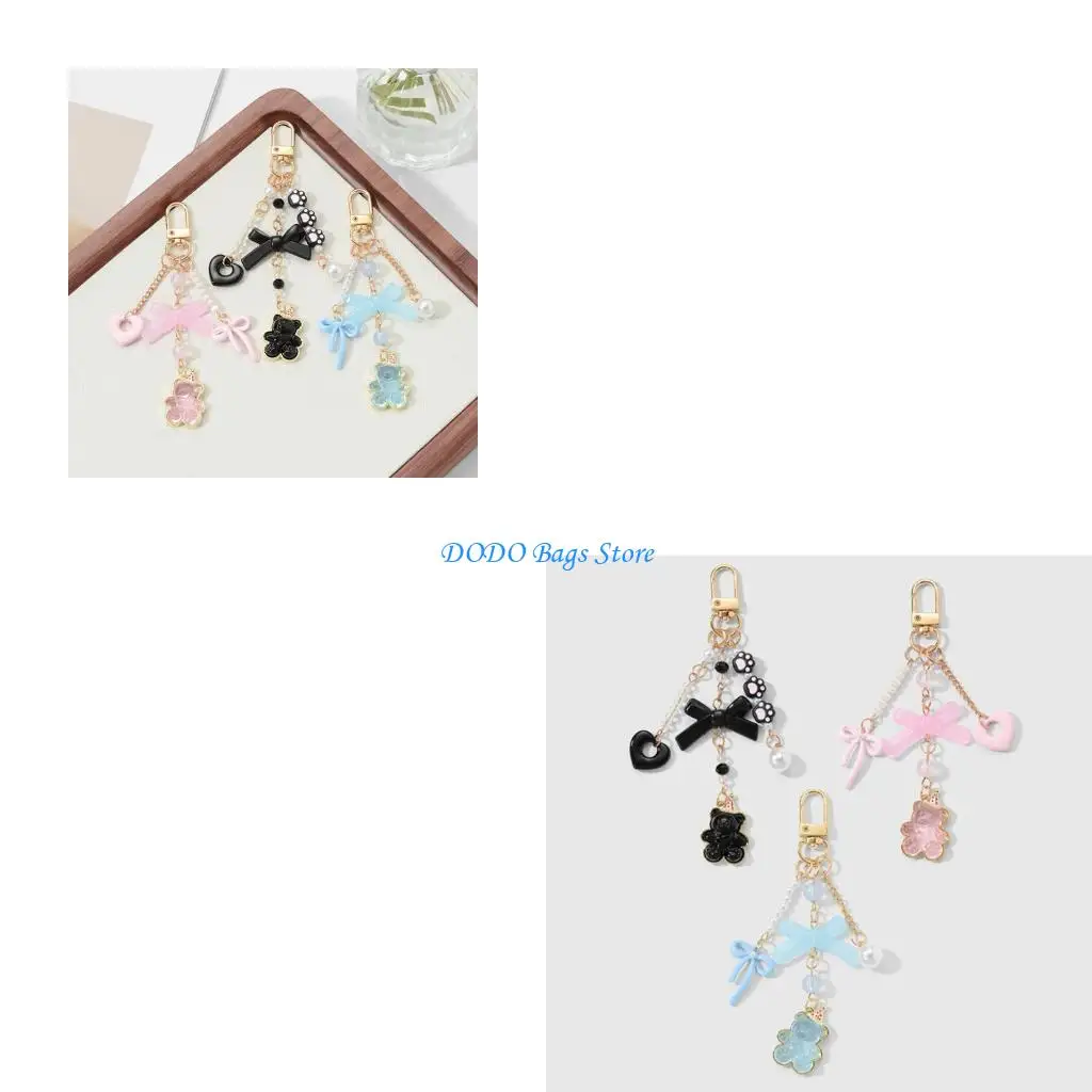 

Bows Bear Keychain,Bag Charms,Aesthetic Chain Accessories Decor for Purse