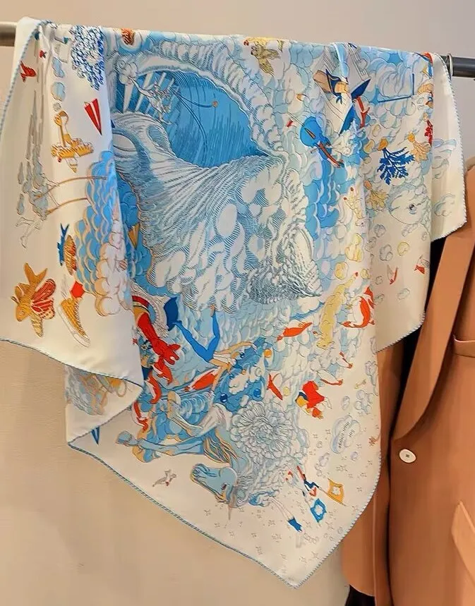 Ladies' Luxury 90CM Mulberry Silk Square Scarf, Fashionable Scarf, Headscarf, Waist Belt,Bndana Satin Shawl, Ribbon