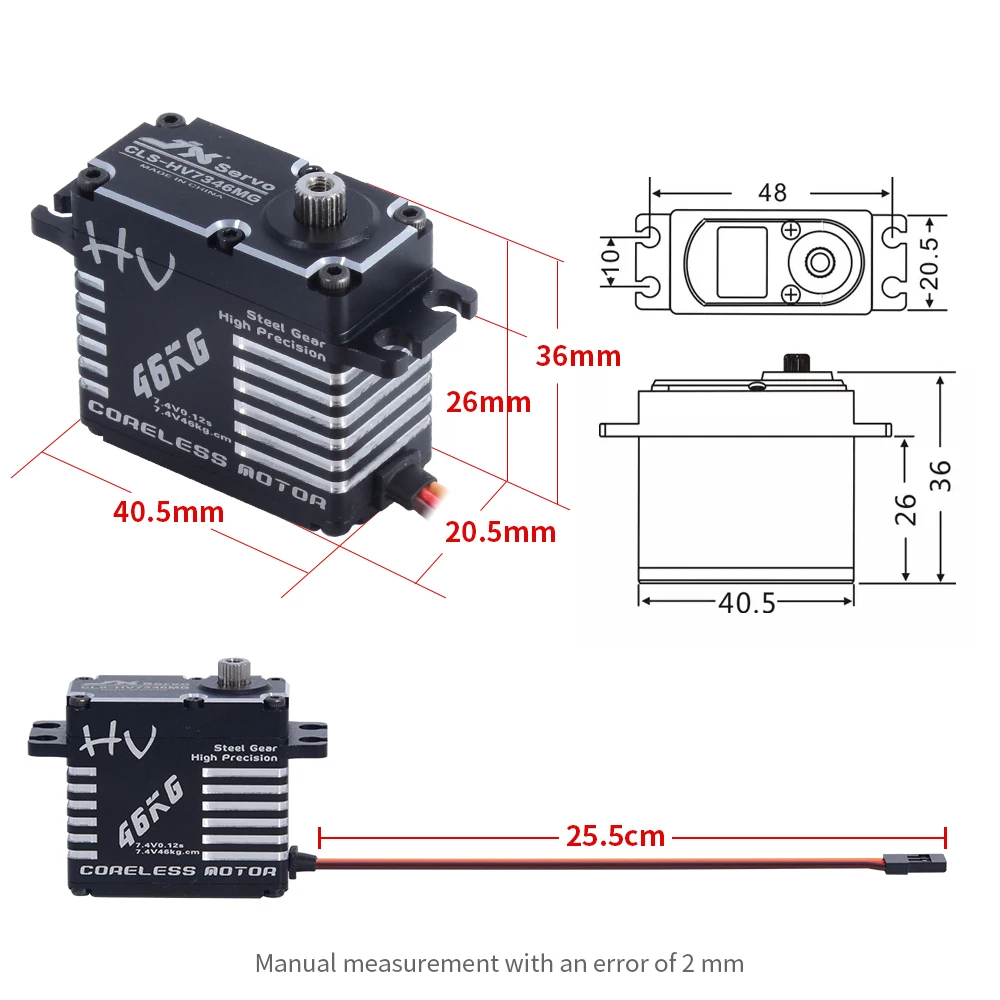 JX CLS-HV7346MG 7.4V 46kg Bezrdzeniowy, precyzyjny serwo z pełnym CNC, zębatkami stalowymi, do samochodów RC, crawlerów, łodzi i robotów.