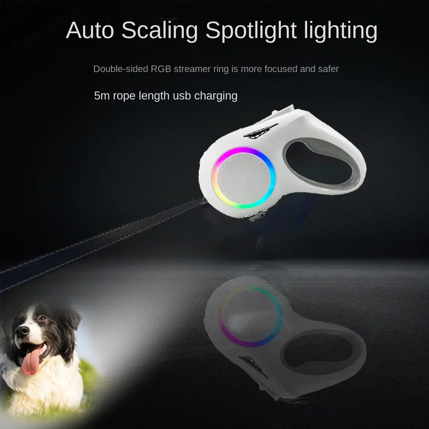 Retractable Dog Walker Tetractable Leash for Small and Medium-sized Dogs with Flashligh and Ambient Light Nighttime Safety