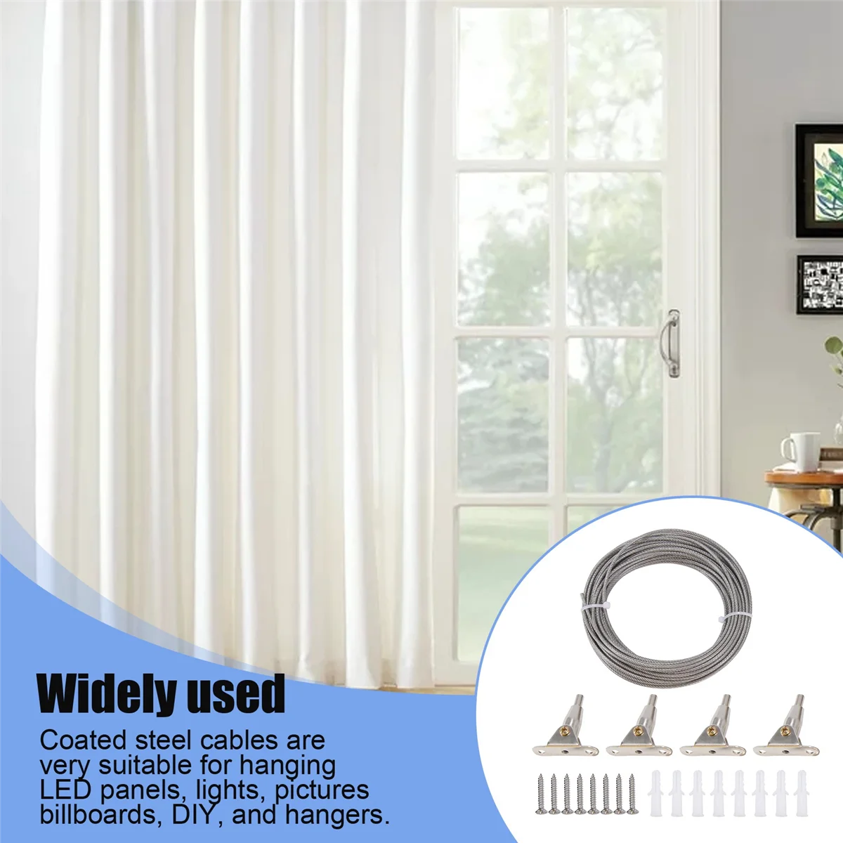 

HLES 10M трос из нержавеющей стали с покрытием стальной веревкой 2 мм Регулируемая веревка для штор Подвесная веревка с монтажными зажимами