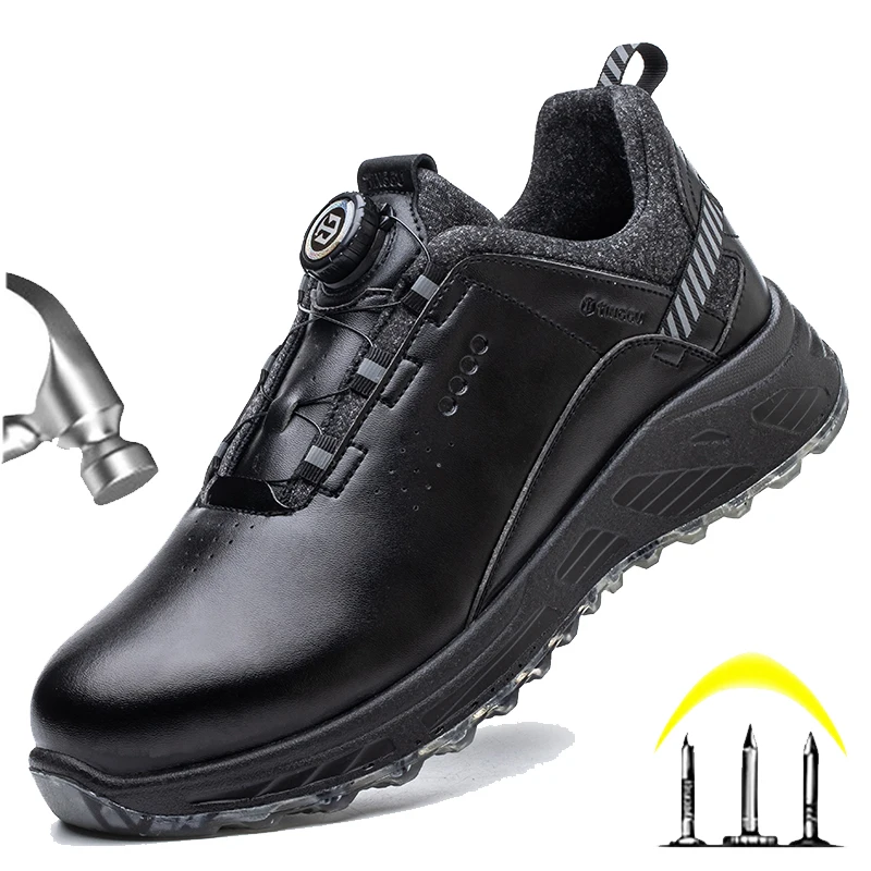 Men Safety Shoes Lightweight Puncture Proof Work Boots Steel Toe Boots Indestructible Sneakers Leather Waterproof Shoes Male