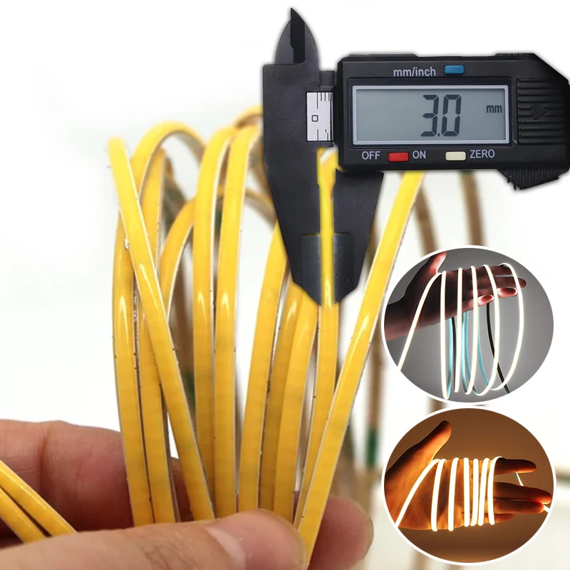 USB COB LED Strip Lighting, 3mm Width Dotless Light, Glow COB Bendable Tape Light, 5V Rope Light Flexible Counter Light for home